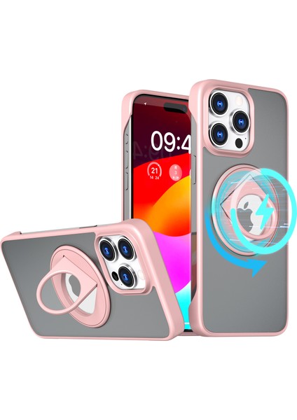 iPhone15 Pro Max Case Telefon Kılıfı Magsafe Borderless Tasarım Yüzüğü Kickstand Cover-Pink ile Uyumlu (Yurt Dışından)