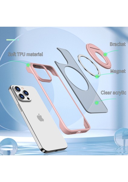 iPhone15 Pro Max Case Telefon Kılıfı Magsafe Borderless Tasarım Yüzüğü Kickstand Cover-Pink ile Uyumlu (Yurt Dışından) indirimleri