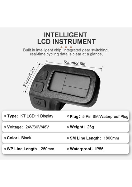 Ebike Ekran KT-LCD11 Mini Ekran 24V 36V 48V Su Geçirmez Fiş Elektrikli Bisiklet Ekranı Kunteng Denetleyici Ebike Paneli (Yurt Dışından)