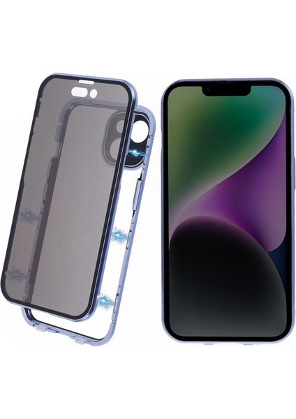 iPhone15 Plus Plus Plus Plus Kılıf Önleyici Çift Taraflı Temperli Cam Kapağı Manyetik Adsorpsiyon-Mavi (Yurt Dışından)