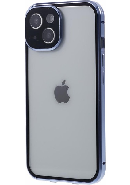 iPhone15 Plus Plus Plus Plus Kılıf Önleyici Çift Taraflı Temperli Cam Kapağı Manyetik Adsorpsiyon-Mavi (Yurt Dışından)