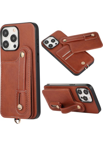 iPhone15 Pro Max Case Pu Deri+Tpu Telefon Kapak Kartı Tutucu Kabuk-Brown Için Stil 03 (Yurt Dışından)