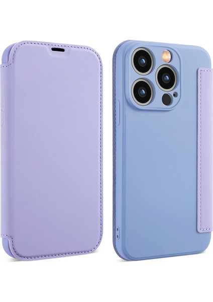 iPhone15 Pro Koruyucu Kılıf Kart Tutucu Kickstand Sıvı Silikon Cilt Touch Telefon Kapak Işık Mor (Yurt Dışından)