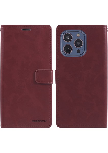 iPhone15 Pro Case Cüzdan Pu Deri Kapak Kırmızısı Için Blue Moon (Yurt Dışından)