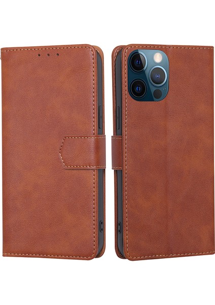 iPhone15 Pro Magnetic Toka Folio Flip Pu Deri Deri Cüzdan Cep Telefonu Katlanabilir Stand Kapak-Kahverengi (Yurt Dışından)