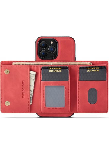 iPhone15 Pro Magnetic Cüzdan Telefon Kılıfı Pc+Tpu+Pu Şok Geçirmez Kickstand Kapak-Kırmızısı (Yurt Dışından) fiyatları
