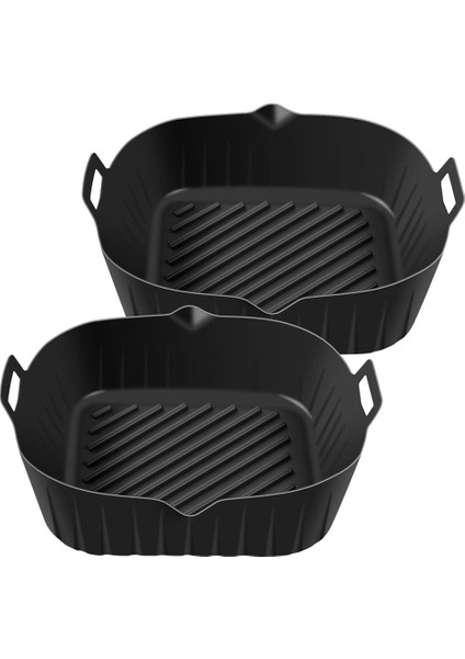 Saplı Hava Fritöz Silikon Tencere, 8.6 Inç Yeniden Kullanılabilir Hava Fritöz Gömlekleri Isıya Dayanıklı Yapışmaz Hava Fritöz Sepeti, Siyah (Yurt Dışından)