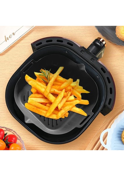 Saplı Hava Fritöz Silikon Tencere, 8.6 Inç Yeniden Kullanılabilir Hava Fritöz Gömlekleri Isıya Dayanıklı Yapışmaz Hava Fritöz Sepeti, Siyah (Yurt Dışından)