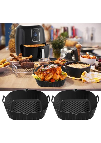 Saplı Hava Fritöz Silikon Tencere, 8.6 Inç Yeniden Kullanılabilir Hava Fritöz Gömlekleri Isıya Dayanıklı Yapışmaz Hava Fritöz Sepeti, Siyah (Yurt Dışından)