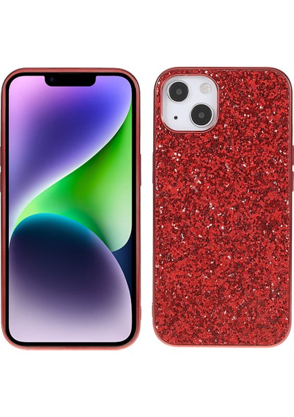 iPhone14 Plus Için Case Elektrapan Çerçeve Glitter Pulins Telefon Kapak-Kırmızı (Yurt Dışından)