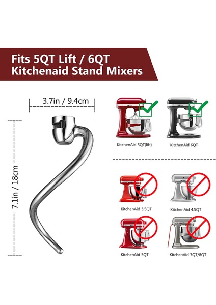 5qt Kaldırma ve 6qt Stand Mikser Için Hamur Kancası, Mikser Hamur Ataşmanı, Bulaşık Makinesinde Yıkanabilir (Yurt Dışından) indirimleri