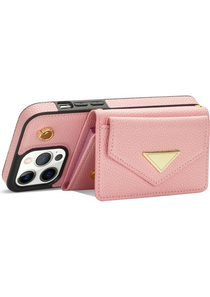 iPhone15 Pro Case Organ Kartı Çantası Deri+Tpu Omuz Kayışı Pembe (Yurt Dışından)