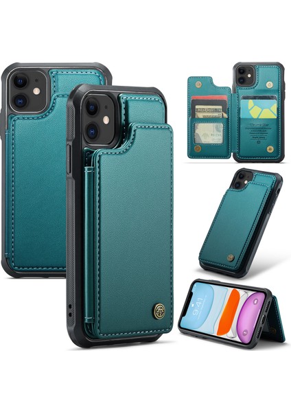 Rfıd Engelleme Kart Yuvaları iPhone11 Kickstand Pu Deri Kaplamalı Tpu Telefon Kapak Yeşili (Yurt Dışından)