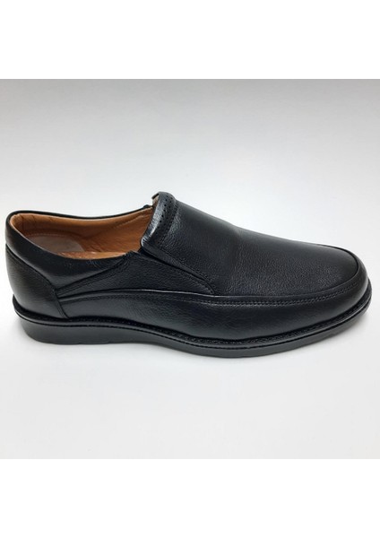 Deri Tam Günlük Siyah Bağcıksız Kauçuk Tabanlı Rahat Kışlık Erkek Ayakkabı C-49138