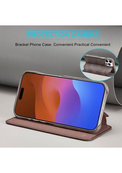 iPhone15 Pro Deri Stand Telefon Kılıfı Şok Geçirmez Kart Tutucu Kapak Kavurosu (Yurt Dışından) modelleri