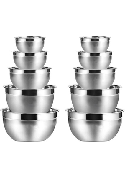 Paslanmaz Çelik Karıştırma Kabı (10'lu Set) Meyve Salatası Kasesi Saklama Kasesi Seti Mutfak Salata Kasesi (Yurt Dışından)