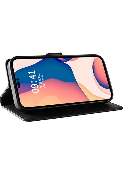 iPhone15 Şok Geçirmez Telefon Kabuğu Buzağı Doku Standı Pu Derisi+Tpu Telefon Kapağı Cüzdan-Kırmızı (Yurt Dışından)