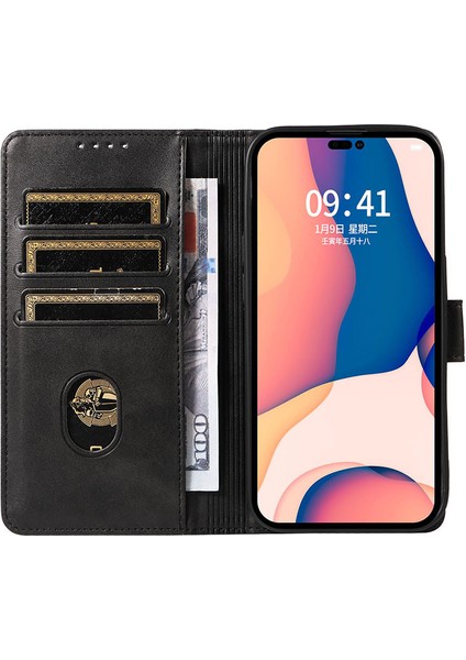 iPhone15 Şok Geçirmez Telefon Kabuğu Buzağı Doku Standı Pu Derisi+Tpu Telefon Kapağı Cüzdan-Kırmızı (Yurt Dışından)