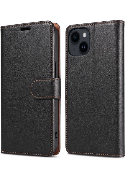 iPhone15 Plus Için Plus Pu Deri Stand Kapağı Manyetik Kapatma Telefon Kılıfı Rfıd Engelleme Fonksiyonu Kabuk-Black (Yurt Dışından)