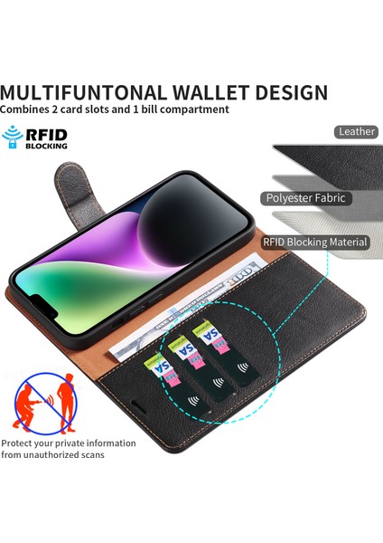 iPhone15 Plus Için Plus Pu Deri Stand Kapağı Manyetik Kapatma Telefon Kılıfı Rfıd Engelleme Fonksiyonu Kabuk-Black (Yurt Dışından)