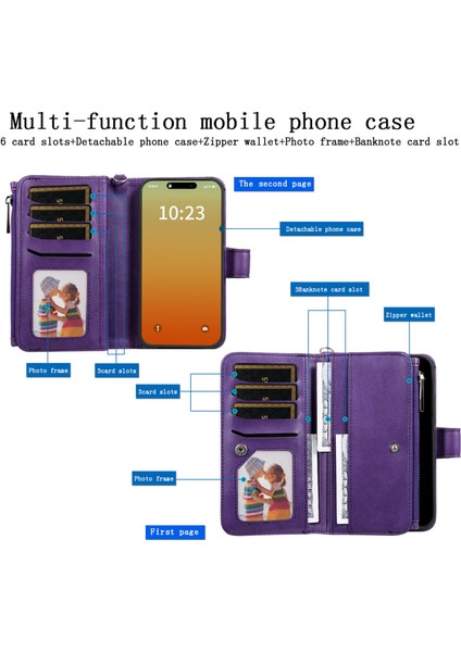 iPhone15 Pro Max Maks Magnetic Deri Cüzdan Stand Zippe Telefon Kapak-Morası (Yurt Dışından) fırsatları