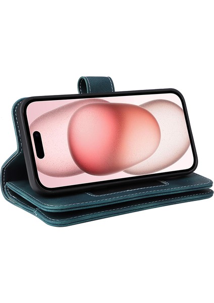 iPhone15 Plus Telefon Kasası Pu Deri Fermuarlı Cep Telefonu Cüzdan Kapağı Kayışlar Yeşili (Yurt Dışından)