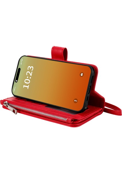 iPhone15 Pro Max Max Vaca Magnetıc Deri Cülüst Stand Zıppe Telefon Kapak-Kırmızı (Yurt Dışından) fırsatları