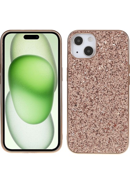 iPhone15 Plus Artı Parıltılı Telefon Kasası Elektrokaplama Tpu Çerçeve Pc Arka Kapak Çizgisi Altın (Yurt Dışından)