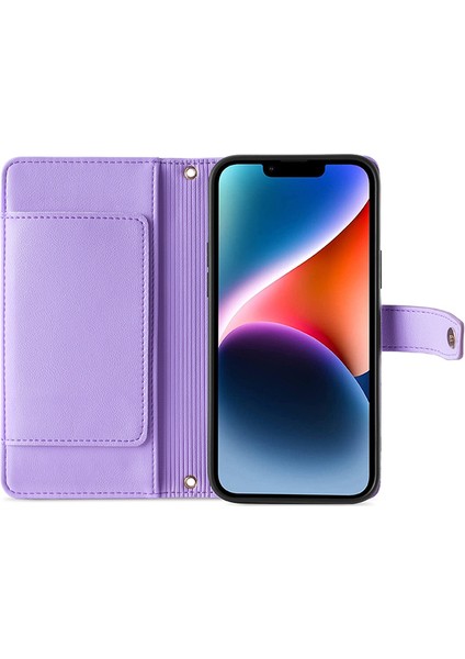 iPhone15 Pro Max Fermuar Kredi Kartı Yuvaları Için Deri Cüzdan Kılıfı Bilek Kayışı ve Omuz Kayış-Mor ile Telefon Örtüsü (Yurt Dışından) fiyatları