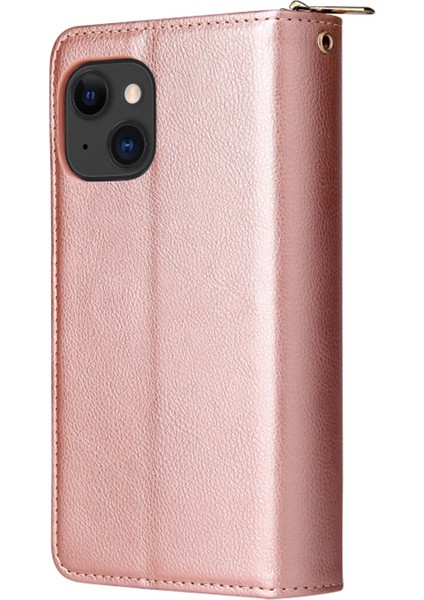 iPhone15 Plus Için 9 Kart Yuvası Pu Deri Telefon Kasası Fermuar Cep Standı Telefon Kapak Çizgisi Altın (Yurt Dışından)