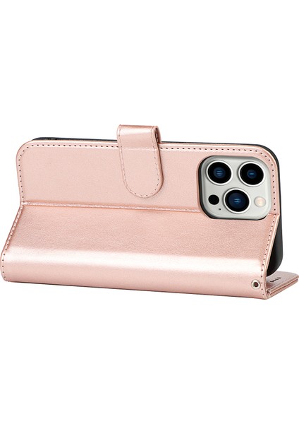iPhone15 Pro Cep Telefonu Kılıfı Için R61 Doku Dikiş Pu Deri Kapağı Stand-Rose Gold ile (Yurt Dışından)