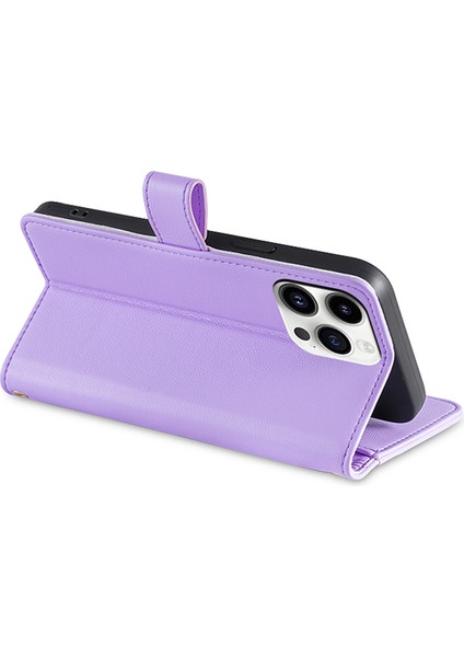 iPhone15 Pro Fermuar Kredi Kartı Sahibi Pu Pu Deri Stand Cüzdan Telefon Kapağı Bilek Kayışı ve Omuz Kayış-Mor (Yurt Dışından) fırsatları