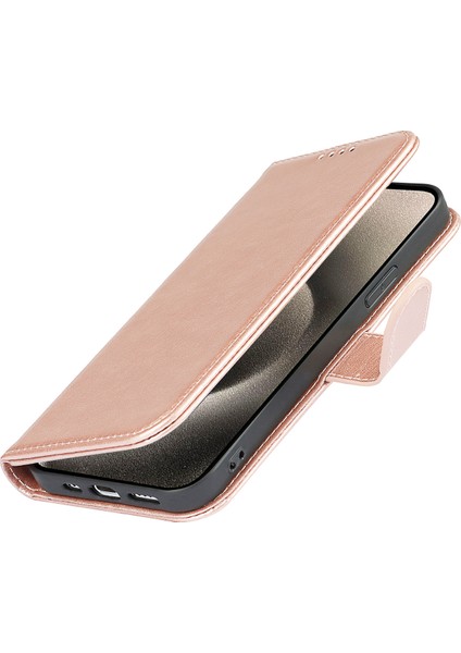 iPhone15 Pro Cep Telefonu Kılıfı Için R61 Doku Dikiş Pu Deri Kapağı Stand-Rose Gold ile (Yurt Dışından)