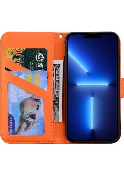 iPhone13 Pro 6.1 Inç Için Coveroon Hayvan Desen Pu Deri Cüzdan Cep Telefonu Vaka-Orange Için (Yurt Dışından)