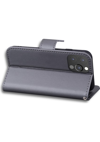 iPhone13 Pro 6.1 Inç Için Cover For Cartoon Hayvan Desen Pu Deri Cüzdan Cep Telefonu Case-Grey (Yurt Dışından)