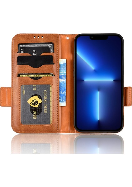 iPhone15 Plus Üçgen Izleme Pu Deri Deri Cüzdan Kılıf Anti-Drop Standı Telefon Kapak-Kahverengi (Yurt Dışından)