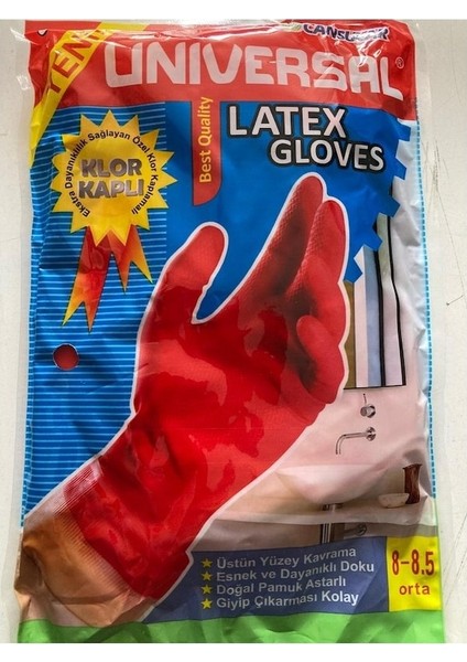 Üniversal Latex Bulaşık Eldiveni Süper Kalite No: 8 - 8.5 -4 Adet