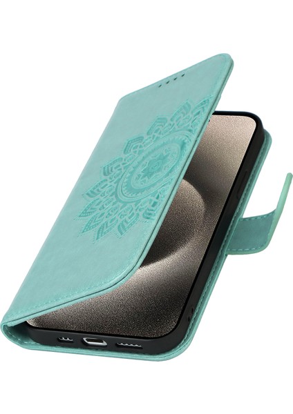 iPhone15 Pro Cüzdan Deri Kapak Için R61 Doku Pu Deri Standı Kılıf Işığı Yeşil (Yurt Dışından)