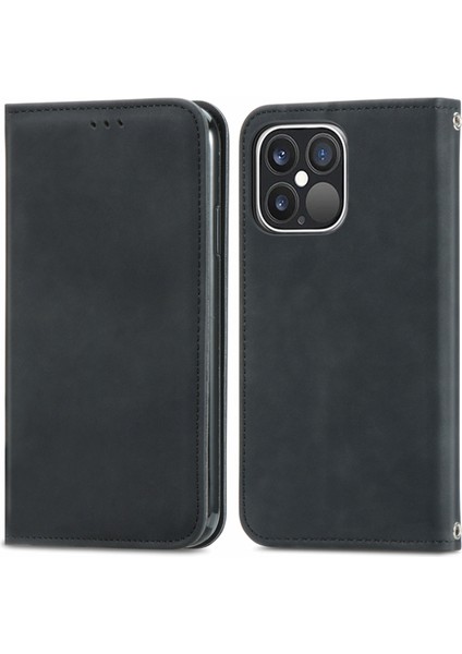 iPhone15 Pro Max Retro Pu Deri Kart Tutucu Telefon Kılıfı Cilt Touch Flip Stand Cover-Black (Yurt Dışından)