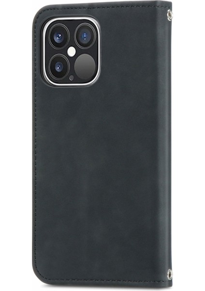 iPhone15 Pro Max Retro Pu Deri Kart Tutucu Telefon Kılıfı Cilt Touch Flip Stand Cover-Black (Yurt Dışından)