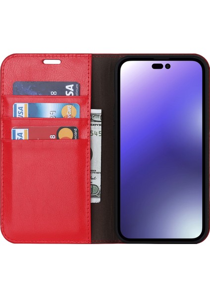 iPhone15 Pro Crazy Horse Doku Anti-Güz Anti-Fall Kapak Orijinal Inek Deri Stand Cüzdan Telefon Vaka-Kırmızı (Yurt Dışından) fiyatları