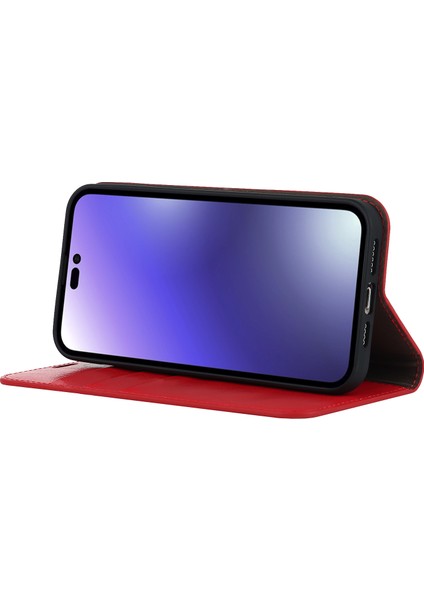 iPhone15 Pro Crazy Horse Doku Anti-Güz Anti-Fall Kapak Orijinal Inek Deri Stand Cüzdan Telefon Vaka-Kırmızı (Yurt Dışından) modelleri