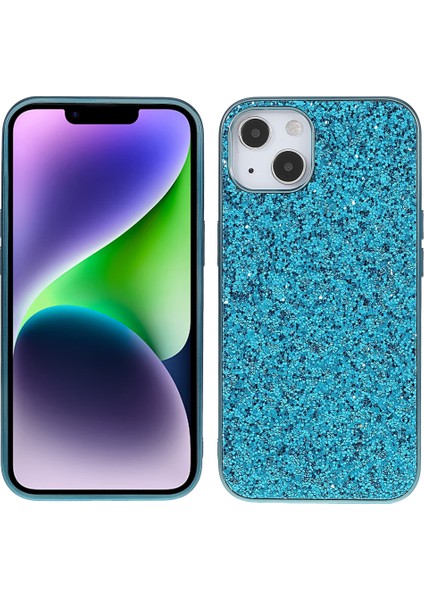 iPhone14 Plus Için Case Elektrokaplama Çerçeve Glitter Sequins Telefon Kapak-Blue (Yurt Dışından)