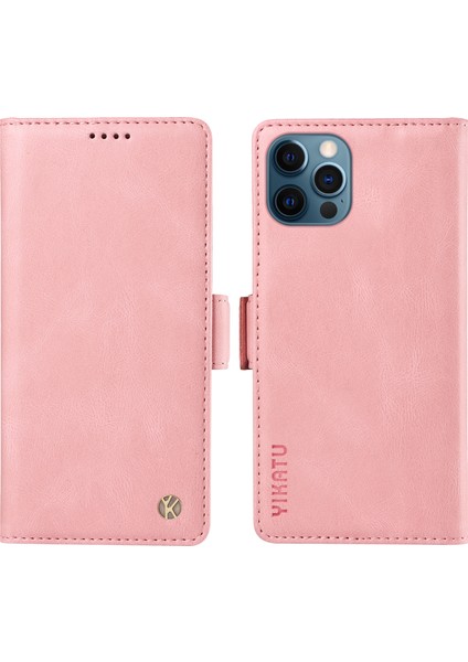 Pu Deri Cüzdan Kılıfı iPhone12/12 Pro Cilt-Touch Stand Manyetik Kapatma Telefon Kapak Pembe (Yurt Dışından)