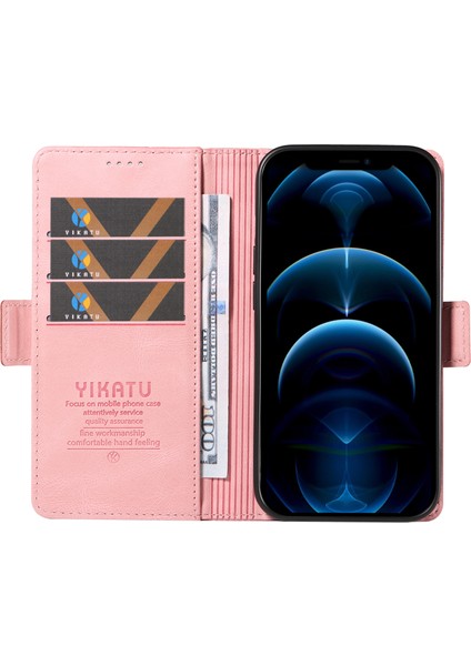 Pu Deri Cüzdan Kılıfı iPhone12/12 Pro Cilt-Touch Stand Manyetik Kapatma Telefon Kapak Pembe (Yurt Dışından)