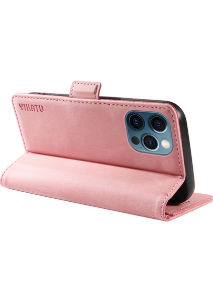 Pu Deri Cüzdan Kılıfı iPhone12/12 Pro Cilt-Touch Stand Manyetik Kapatma Telefon Kapak Pembe (Yurt Dışından)