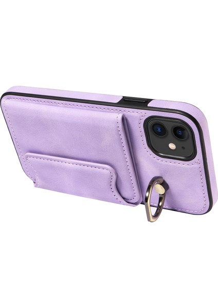 iPhone11 Pu Deri+Tpu Kart Tutucu Kapak Yüzüğü Kickstand Şok Geçirmez Telefon Vaka Işığı Mor (Yurt Dışından) fiyatları