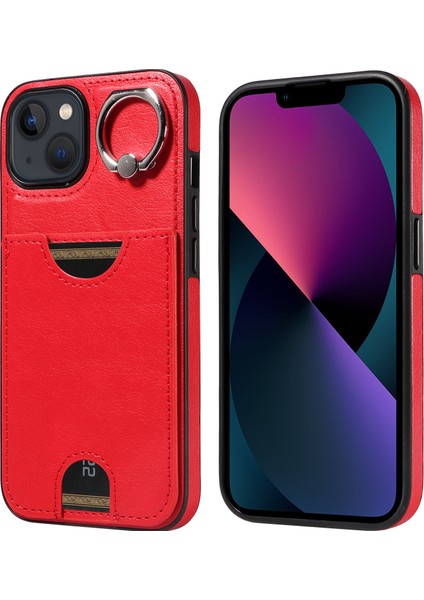 iPhone13 Kart Pu Pu Pu Pu Tpu Anti-Drop Kickstand Telefon Geri Kapak Kırmızısı (Yurt Dışından)