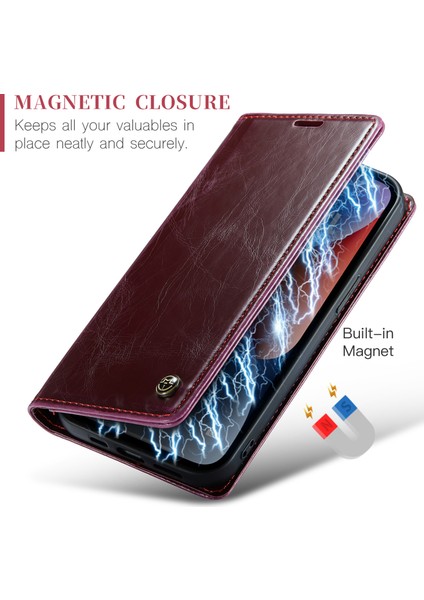 iPhone15 Plus Için Deri Cüzdan Standı Telefon Kasası Mumsu Çılgın At Dokusu Kapak-Wine Kırmızı (Yurt Dışından) fiyatları