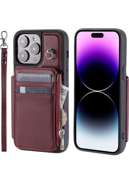 iPhone15 Pro Fermuar Cüzdanı Pu Deri+Tpu Telefon Kılıfı Rfıd Blowantock Telefon Telik Kurulu Kırmızı (Yurt Dışından)